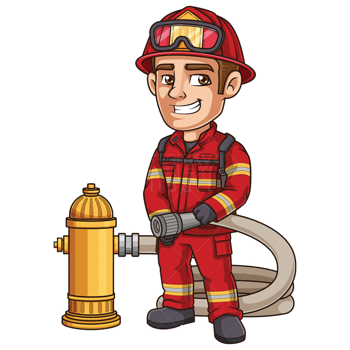 Royalty-free stock vector illustration of a happy firefighter.
