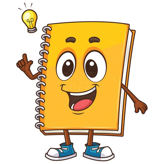 Royalty-free stock vector illustration of a notebook character having an idea.
