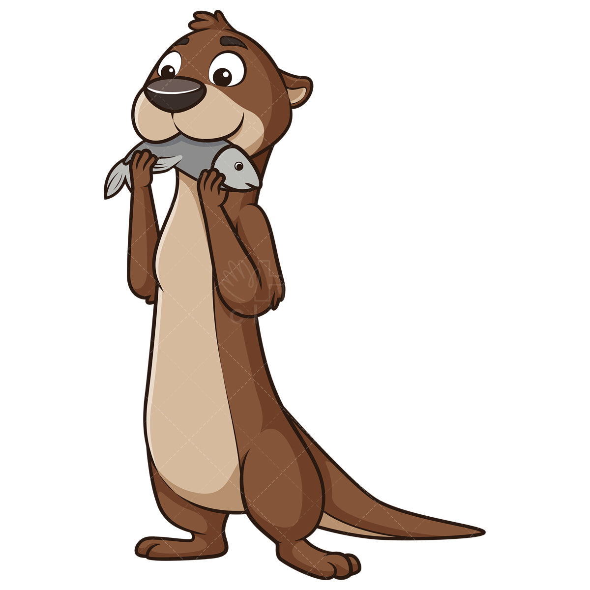 Royalty-free stock vector illustration of an otter eating fish.