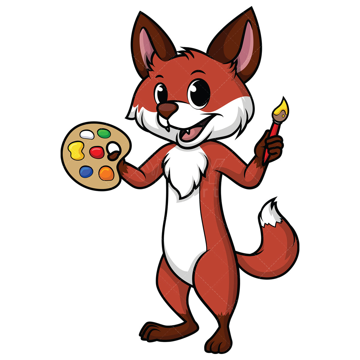 Royalty-free stock vector illustration of a fox holding paint palette and brush.