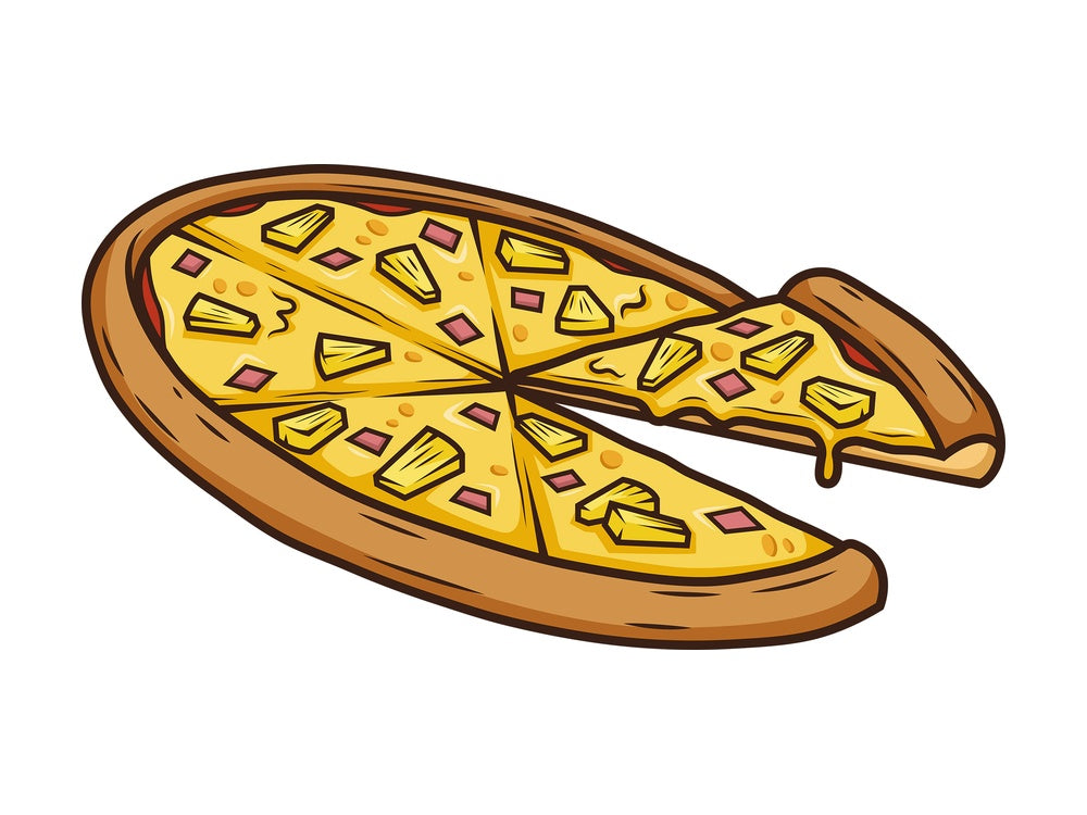 Pineapple pizza side view. PNG - JPG and vector EPS (infinitely scalable).