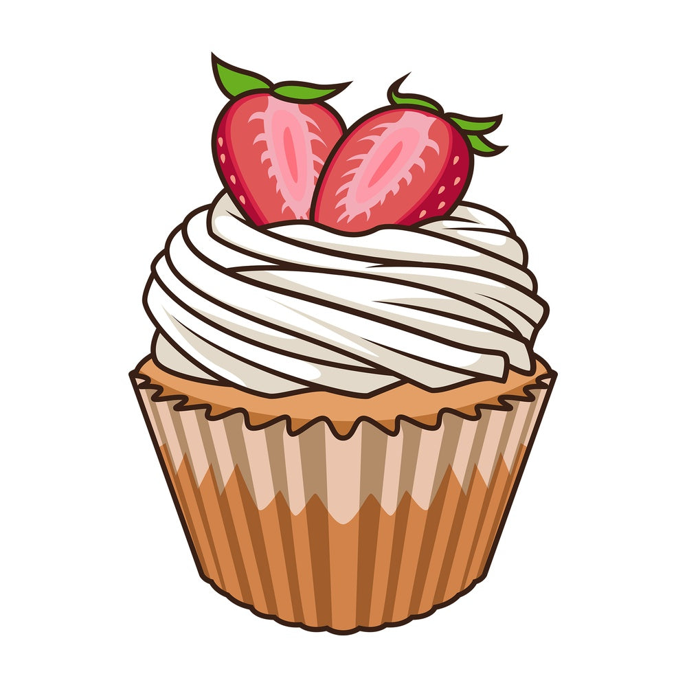 Vanilla cupcake with strawberries. PNG - JPG and vector EPS file formats (infinitely scalable). Image isolated on transparent background.