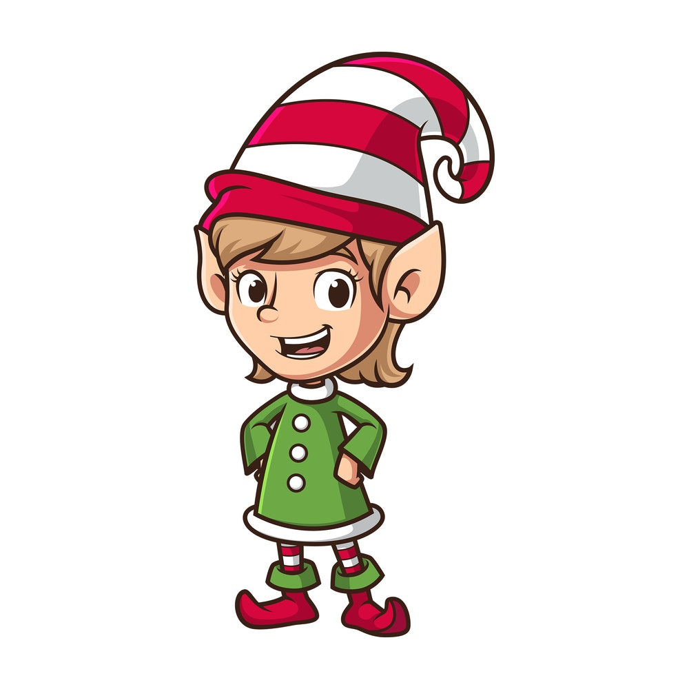 Cheerful female christmas elf. PNG - JPG and vector EPS (infinitely scalable).