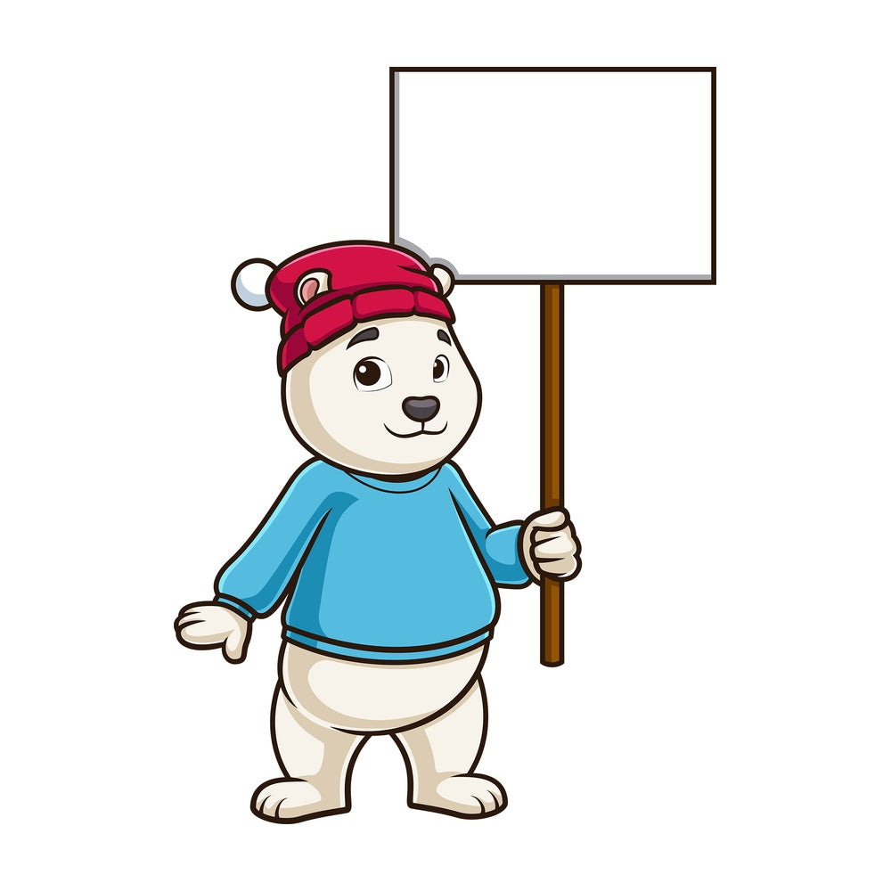 Polar bear holding blank sign. PNG - JPG and vector EPS (infinitely scalable).