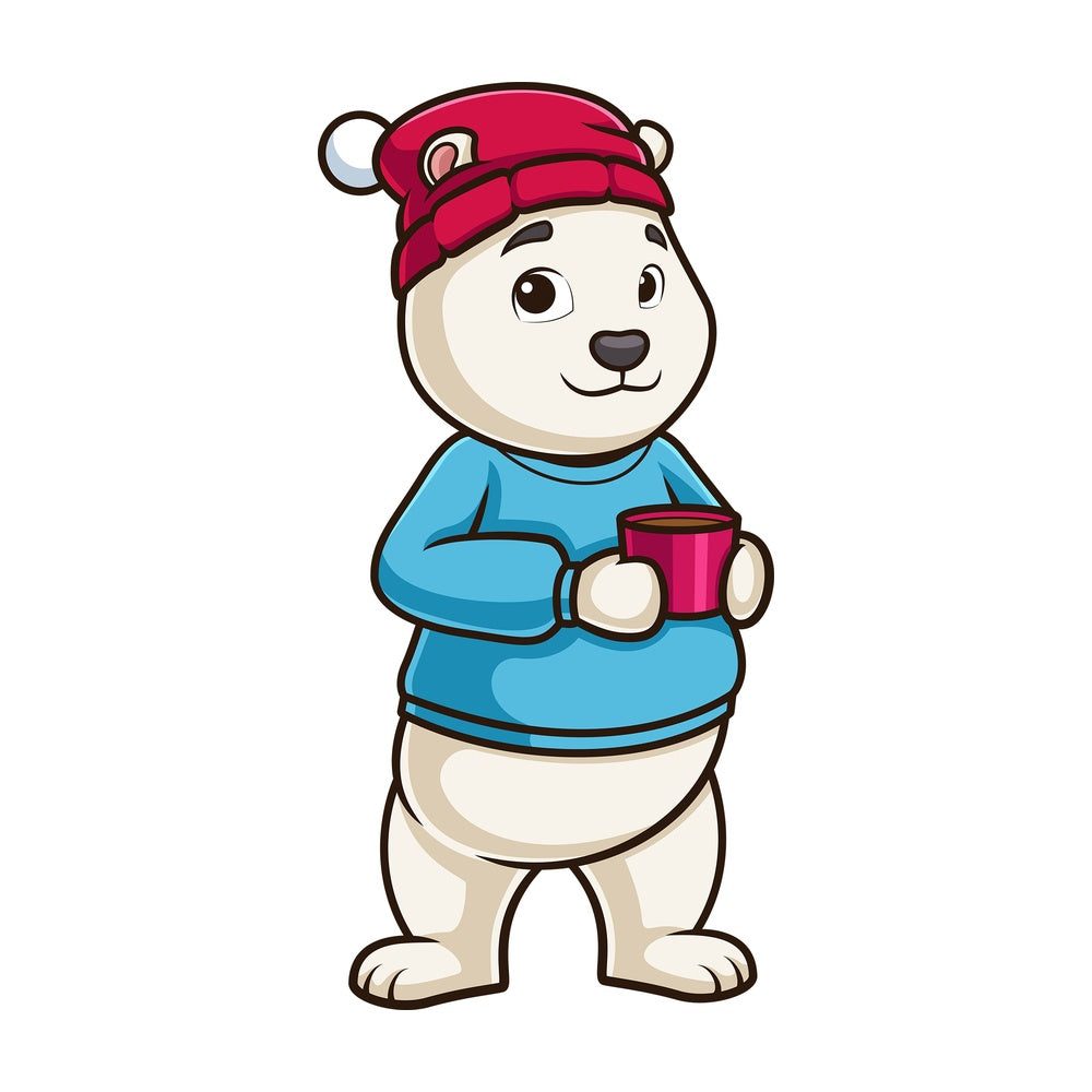 Polar bear drinking hot coffee. PNG - JPG and vector EPS (infinitely scalable).