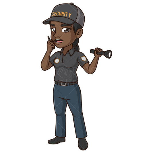 Royalty-free stock vector illustration of a black woman security guard.