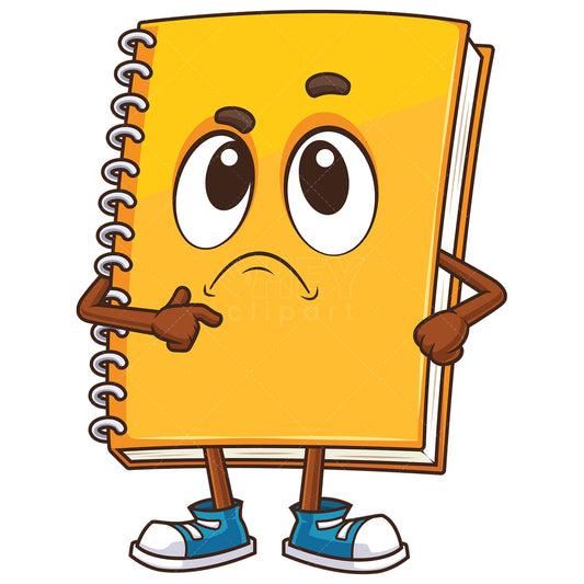 Royalty-free stock vector illustration of a notebook character thinking.