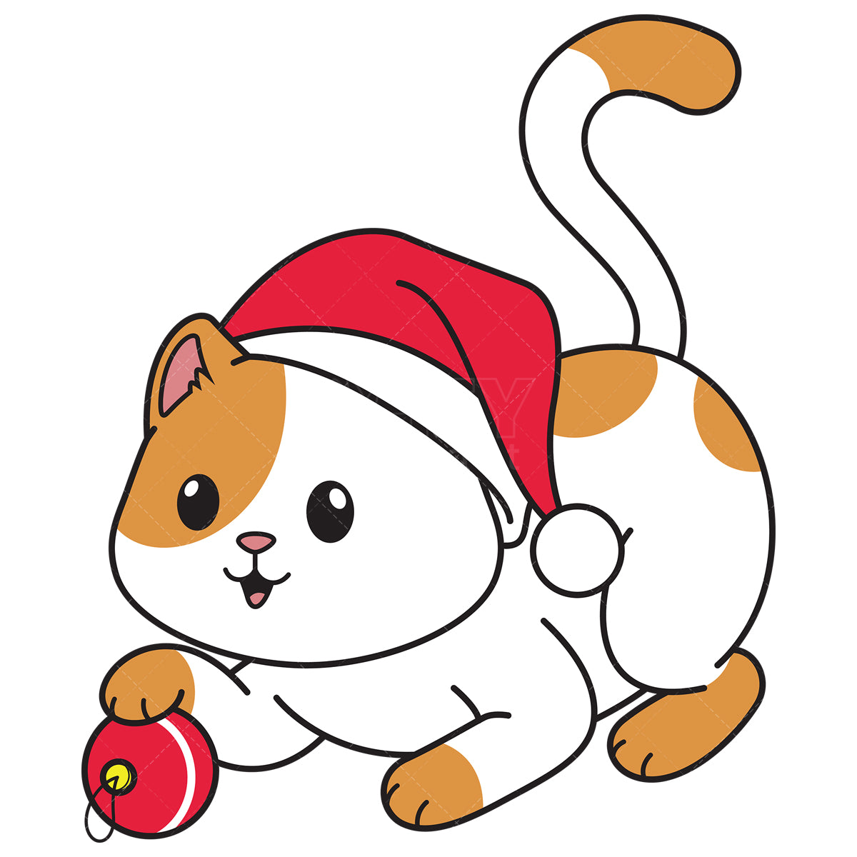 Royalty-free vector illustration of a playful cat wearing christmas hat.