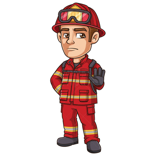 Royalty-free stock vector illustration of a serious firefighter.