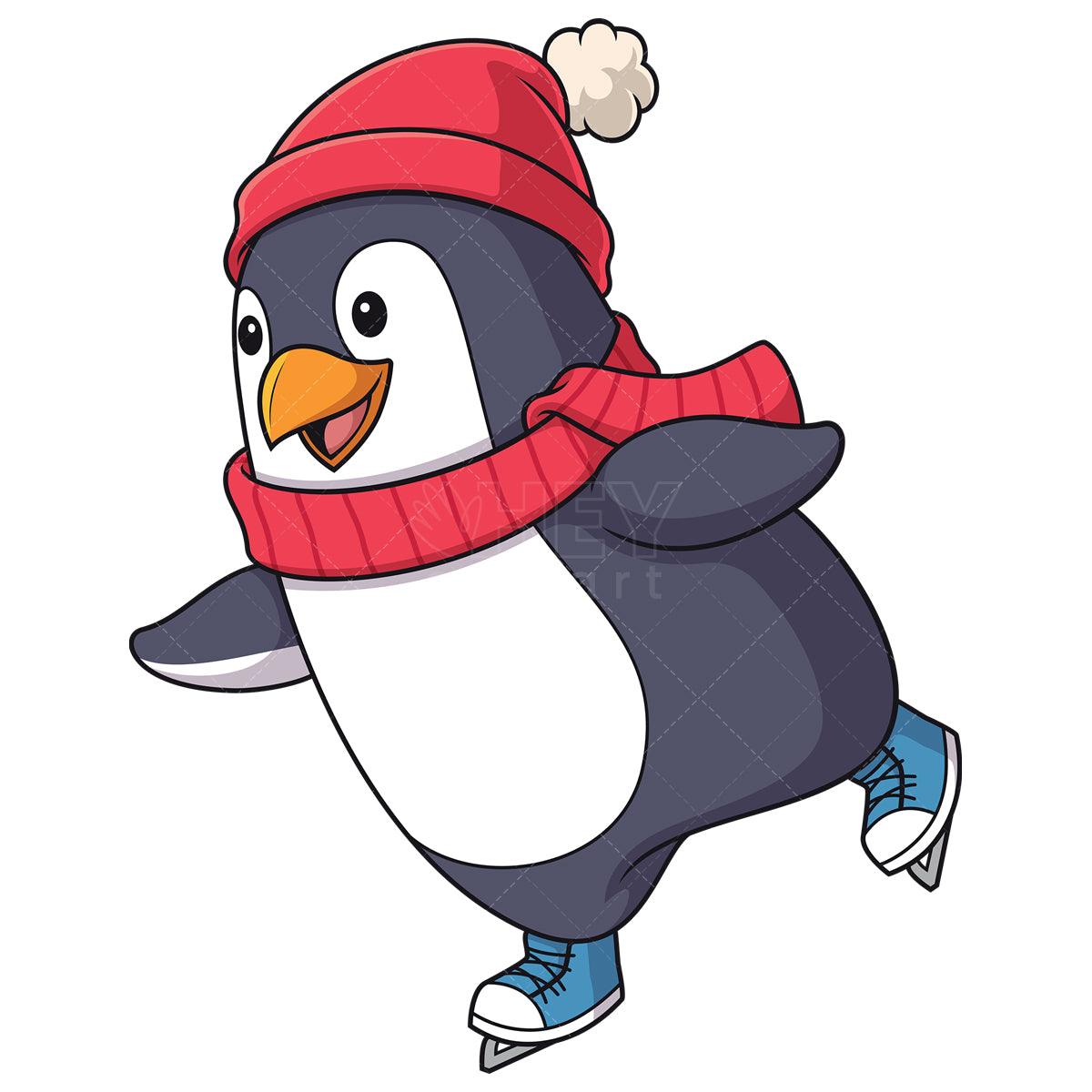 Royalty-free stock vector illustration of a winter penguin ice skating.