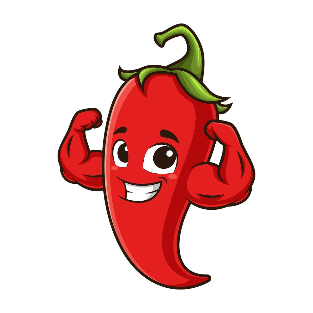 Red chili pepper flexing muscles. PNG - JPG and vector EPS (infinitely scalable).