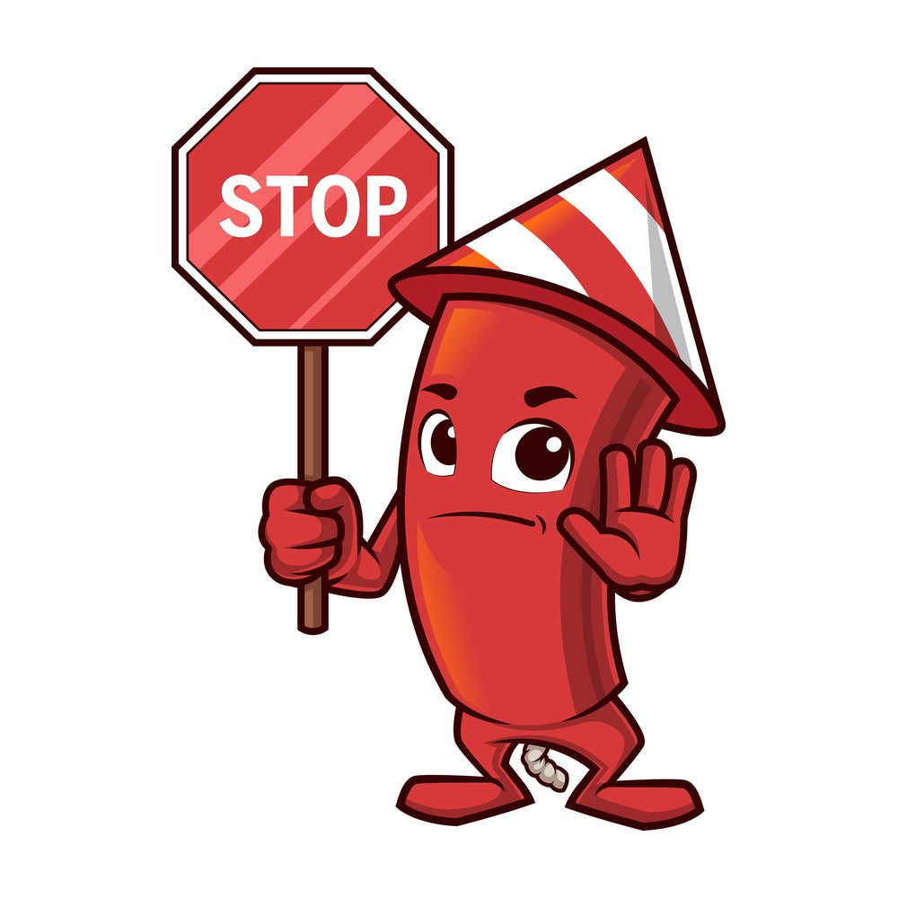 Firework holding stop sign. PNG - JPG and vector EPS (infinitely scalable).