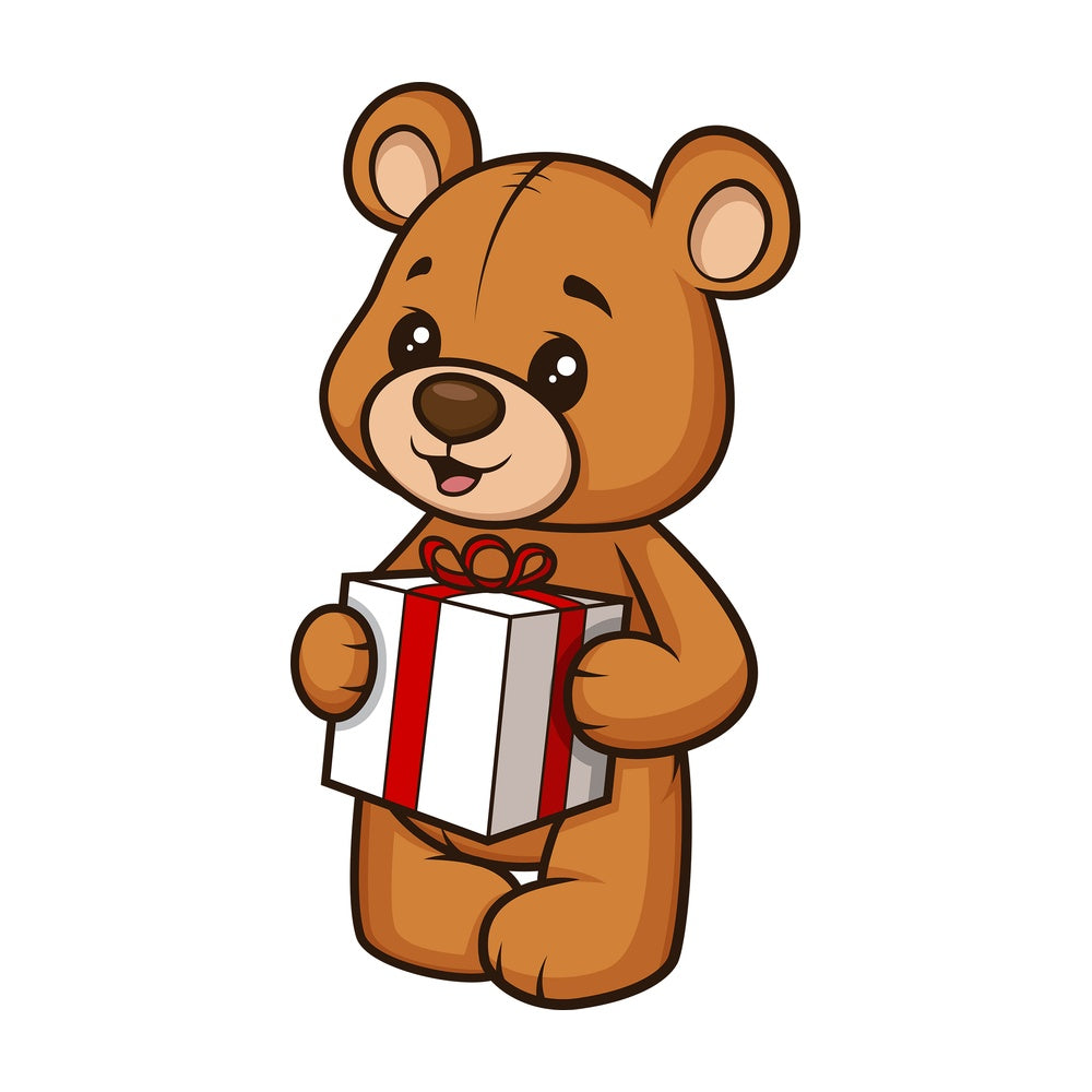 Teddy bear holding present. PNG - JPG and vector EPS (infinitely scalable).