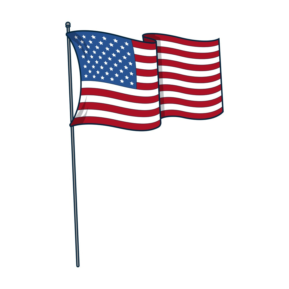 Waving us flag on pole. PNG - JPG and vector EPS file formats (infinitely scalable). Image isolated on transparent background.