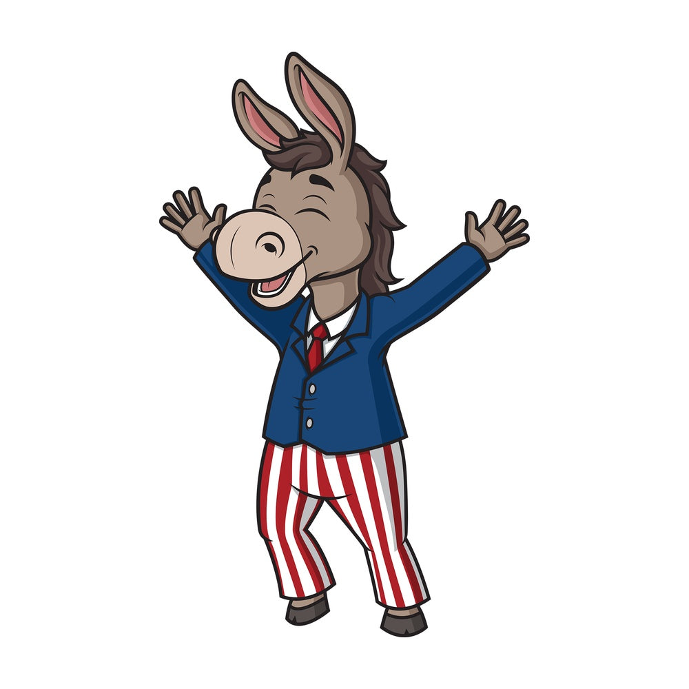 Happy democrat donkey. PNG - JPG and vector EPS (infinitely scalable).