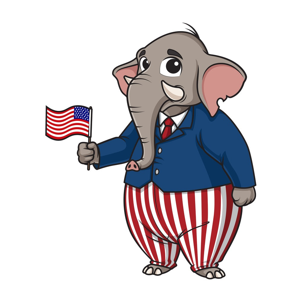 Republican elephant holding us flag. PNG - JPG and vector EPS (infinitely scalable).