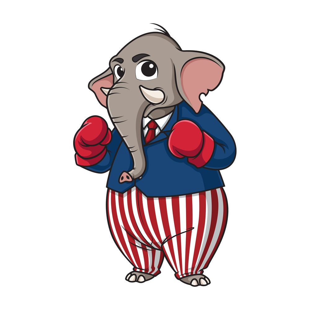 Republican elephant wearing boxing gloves. PNG - JPG and vector EPS (infinitely scalable).