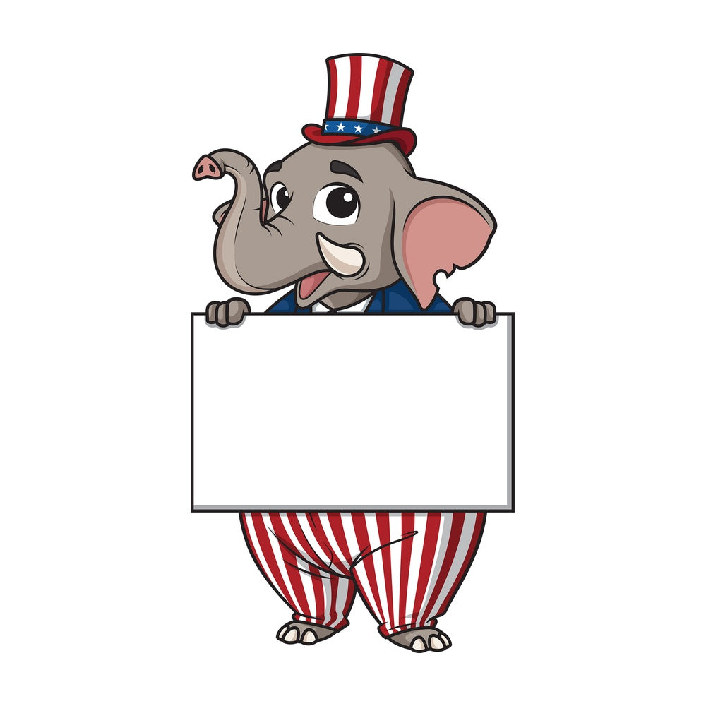 Republican elephant holding blank sign. PNG - JPG and vector EPS (infinitely scalable).