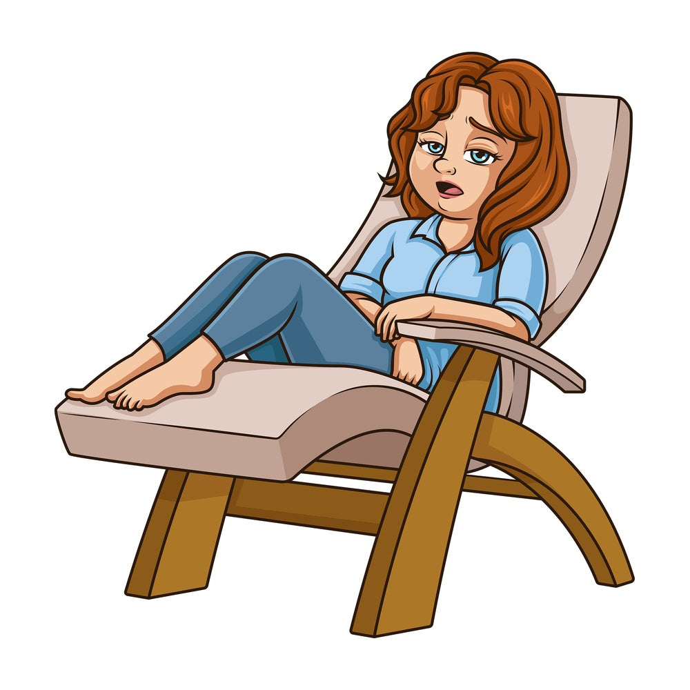 Tired chubby woman on chair. PNG - JPG and vector EPS (infinitely scalable).