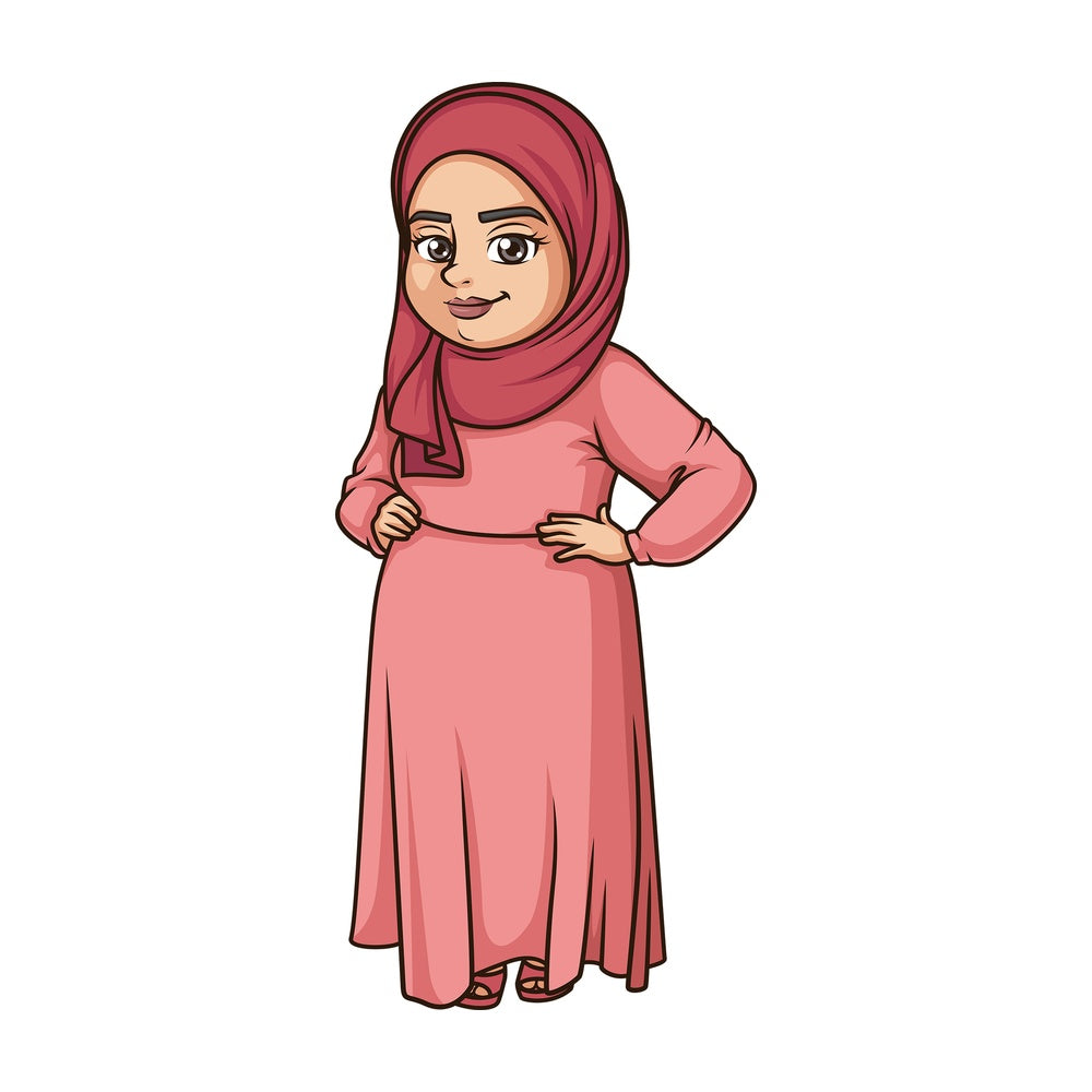Chubby muslim woman wearing hijab. PNG - JPG and vector EPS (infinitely scalable).