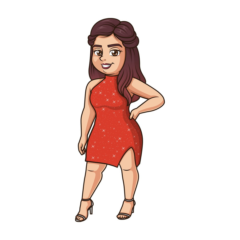 Confident large woman in fancy dress. PNG - JPG and vector EPS (infinitely scalable).