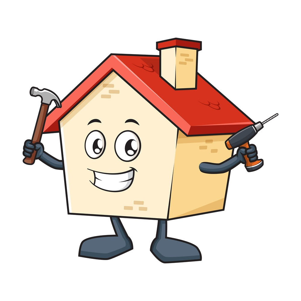 House mascot holding tools. PNG - JPG and vector EPS (infinitely scalable).