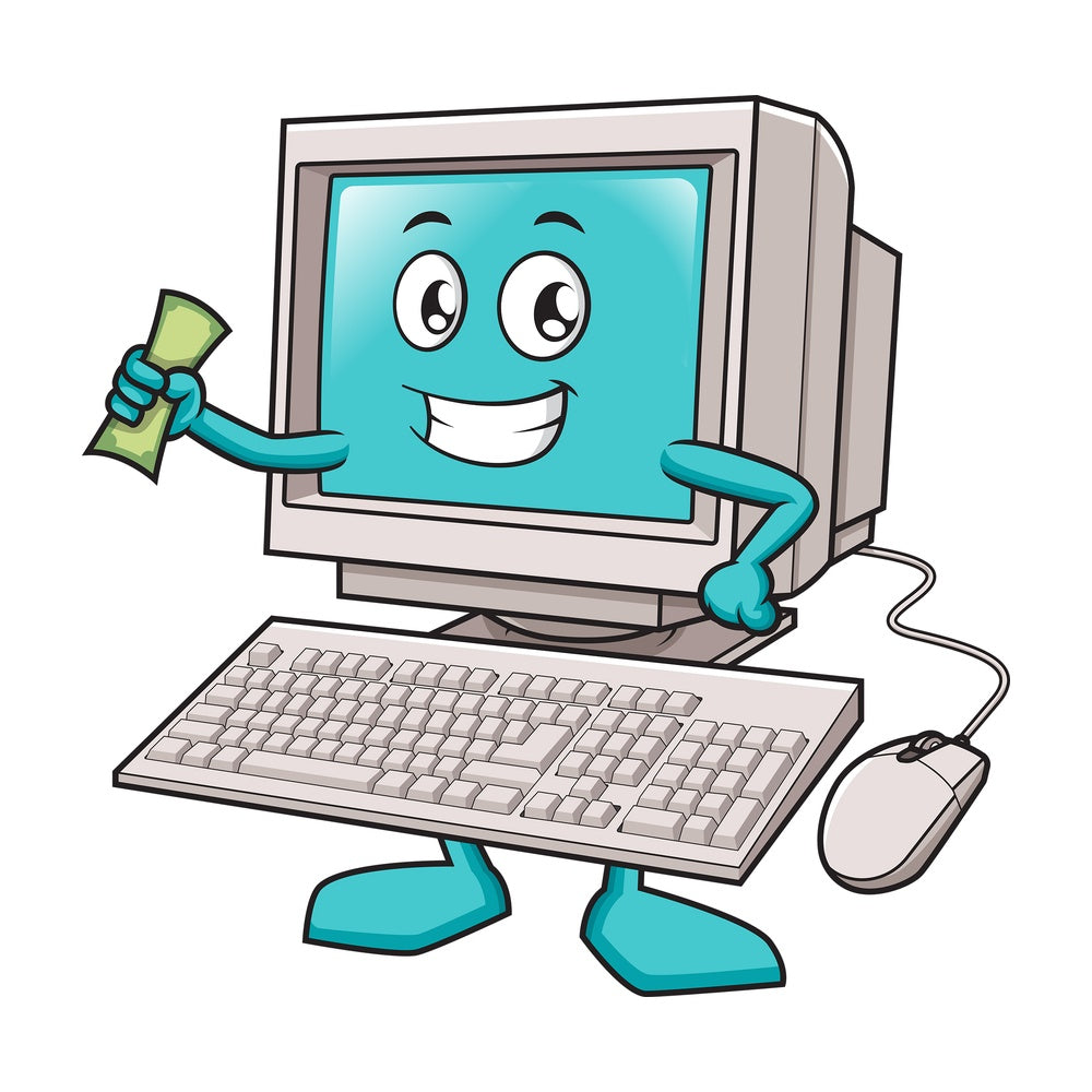 Desktop computer holding money. PNG - JPG and vector EPS (infinitely scalable).