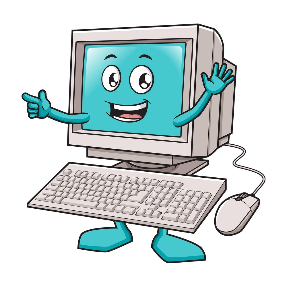 Happy desktop computer waving. PNG - JPG and vector EPS (infinitely scalable).