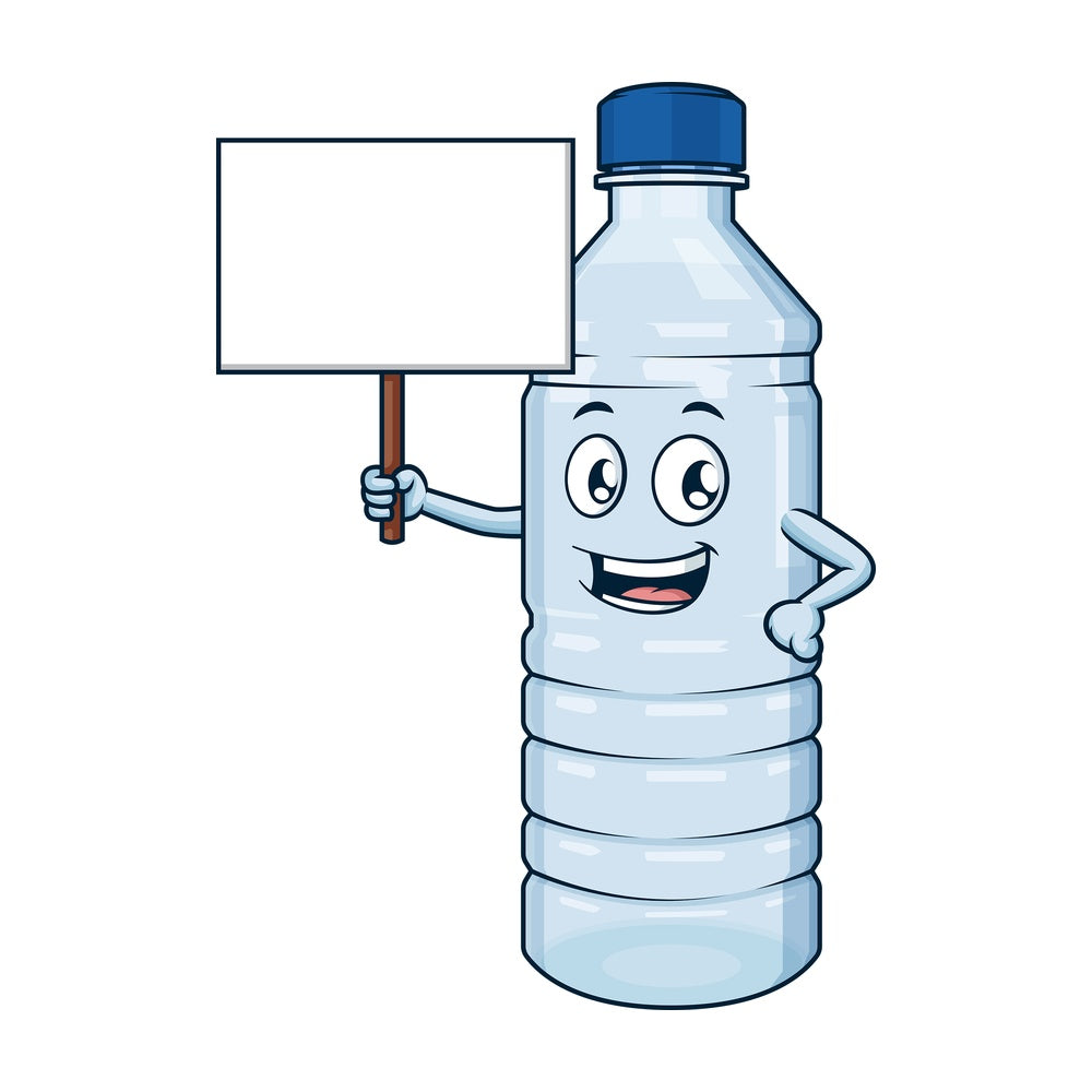 Water bottle holding blank sign. PNG - JPG and vector EPS (infinitely scalable).