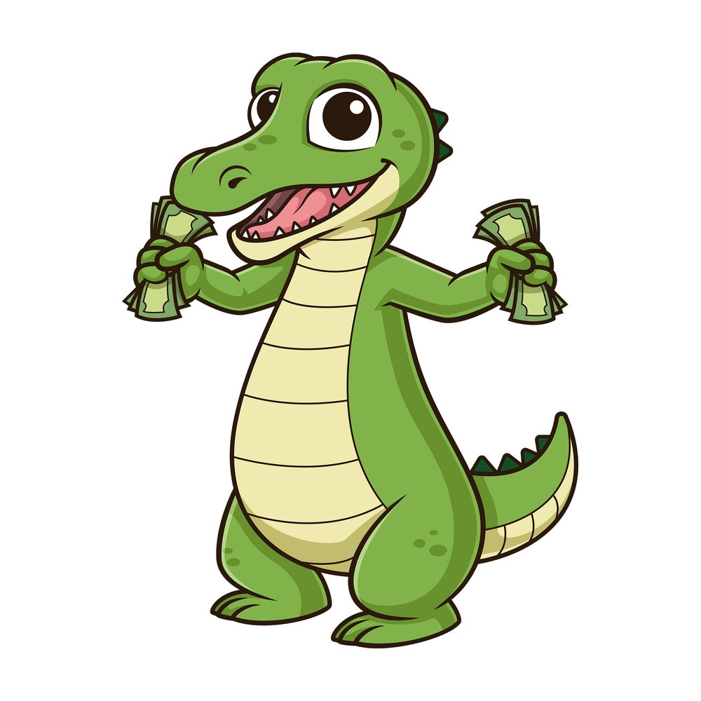 Alligator holding money. PNG - JPG and vector EPS (infinitely scalable).