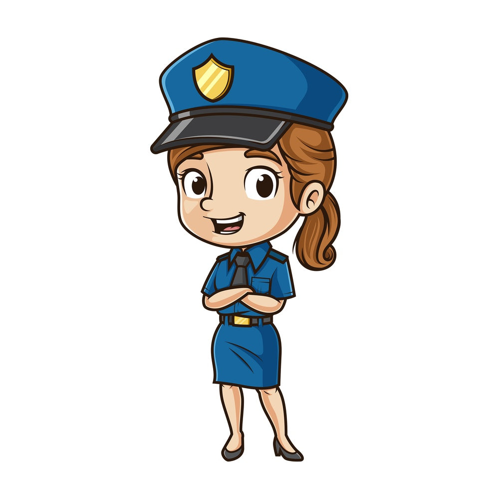 Happy female police officer. PNG - JPG and vector EPS (infinitely scalable).