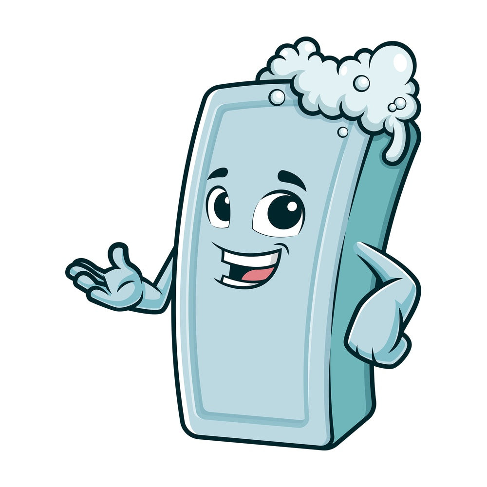 Cartoon soap bar presenting. PNG - JPG and vector EPS (infinitely scalable).