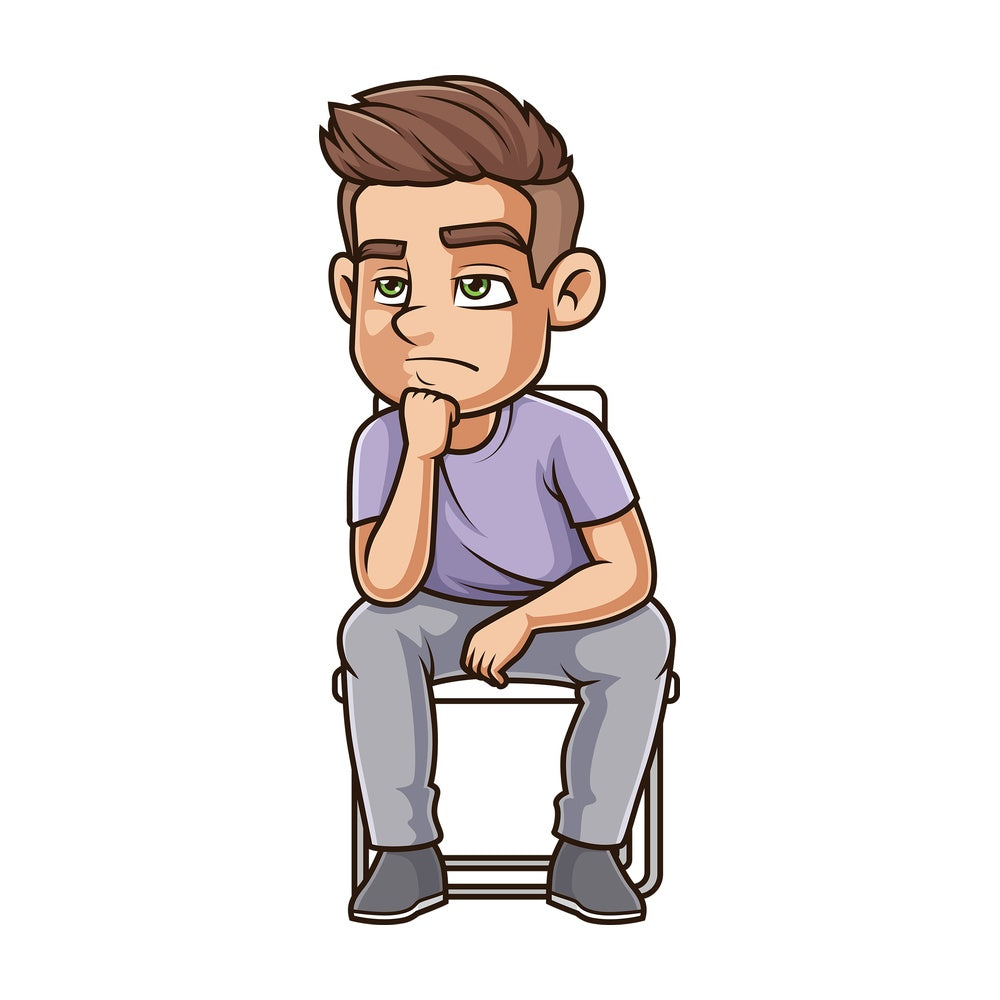 Young guy sits and thinks. PNG - JPG and vector EPS (infinitely scalable).