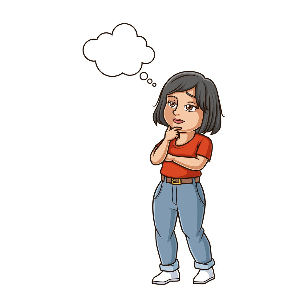 Woman with thinking bubble. PNG - JPG and vector EPS (infinitely scalable).