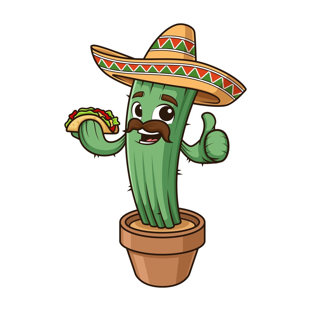 Mexican cactus holding taco. PNG - JPG and vector EPS (infinitely scalable).
