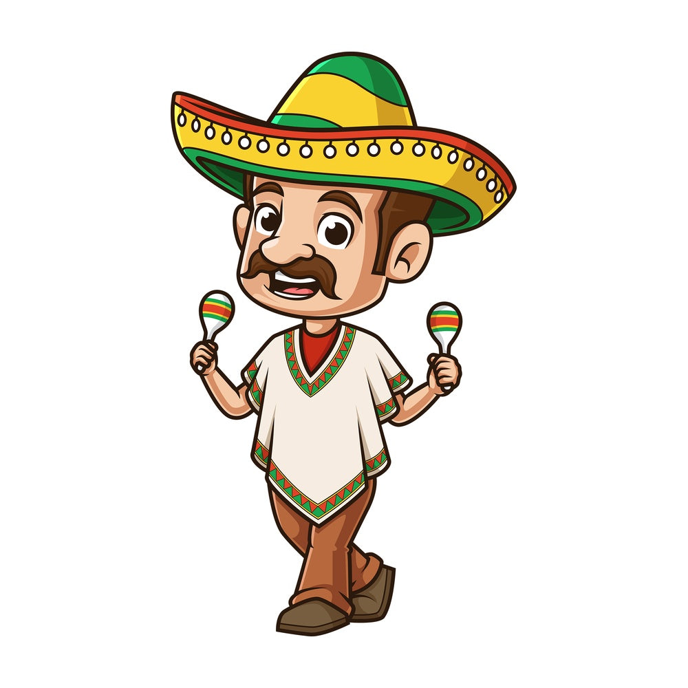 Mexican man dancing to maracas. PNG - JPG and vector EPS (infinitely scalable).