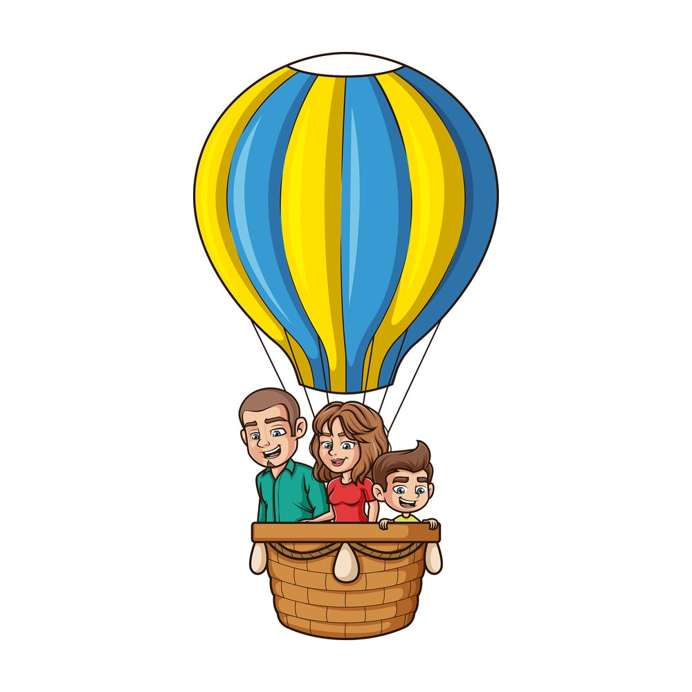 Family in hot air balloon. PNG - JPG and vector EPS file formats (infinitely scalable). Image isolated on transparent background.