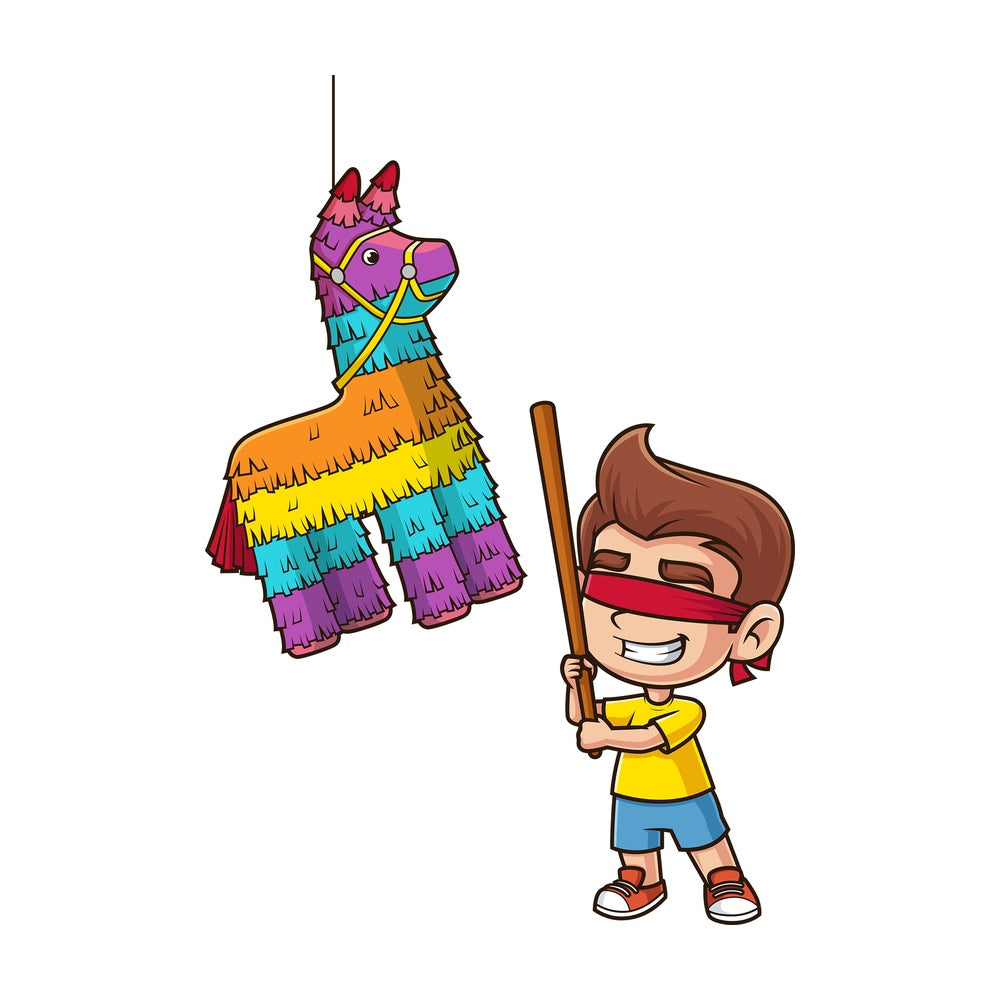 Little boy breaking pinata. PNG - JPG and vector EPS file formats (infinitely scalable). Image isolated on transparent background.