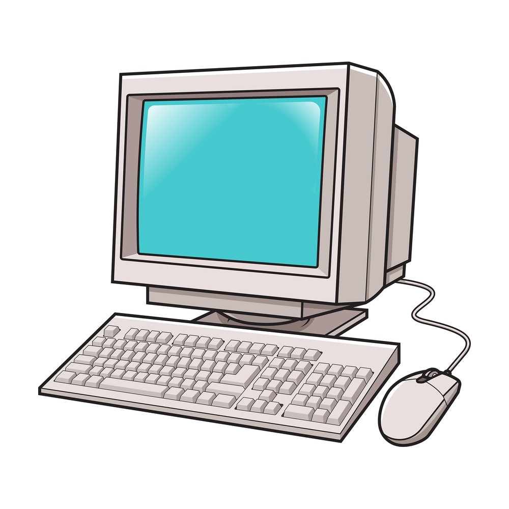 Desktop compter with crt screen. PNG - JPG and vector EPS file formats (infinitely scalable). Image isolated on transparent background.