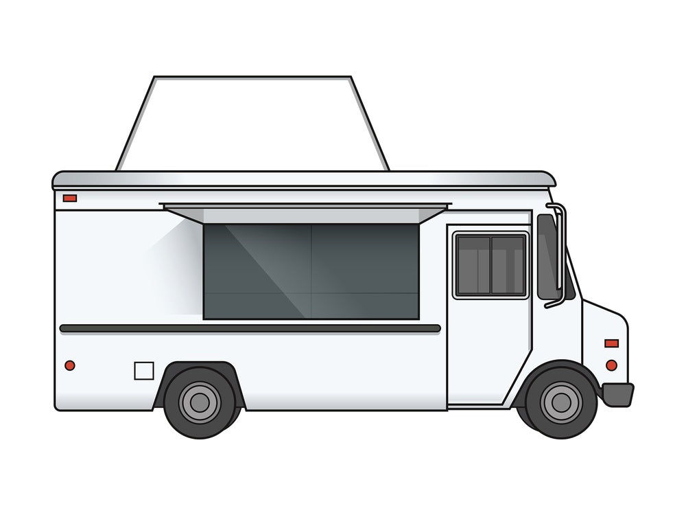 Food truck with blank sign side view. PNG - JPG and vector EPS file formats (infinitely scalable). Image isolated on transparent background.