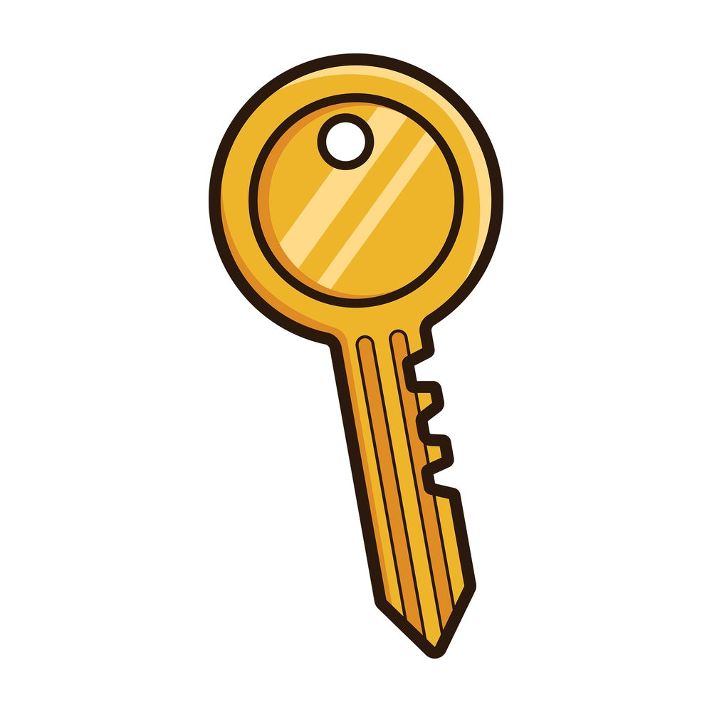 Simple gold key. PNG - JPG and vector EPS file formats (infinitely scalable). Image isolated on transparent background.