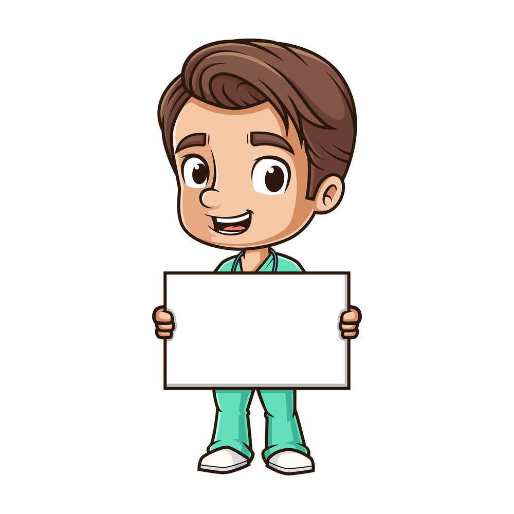 Male nurse holding blank sign. PNG - JPG and vector EPS (infinitely scalable).