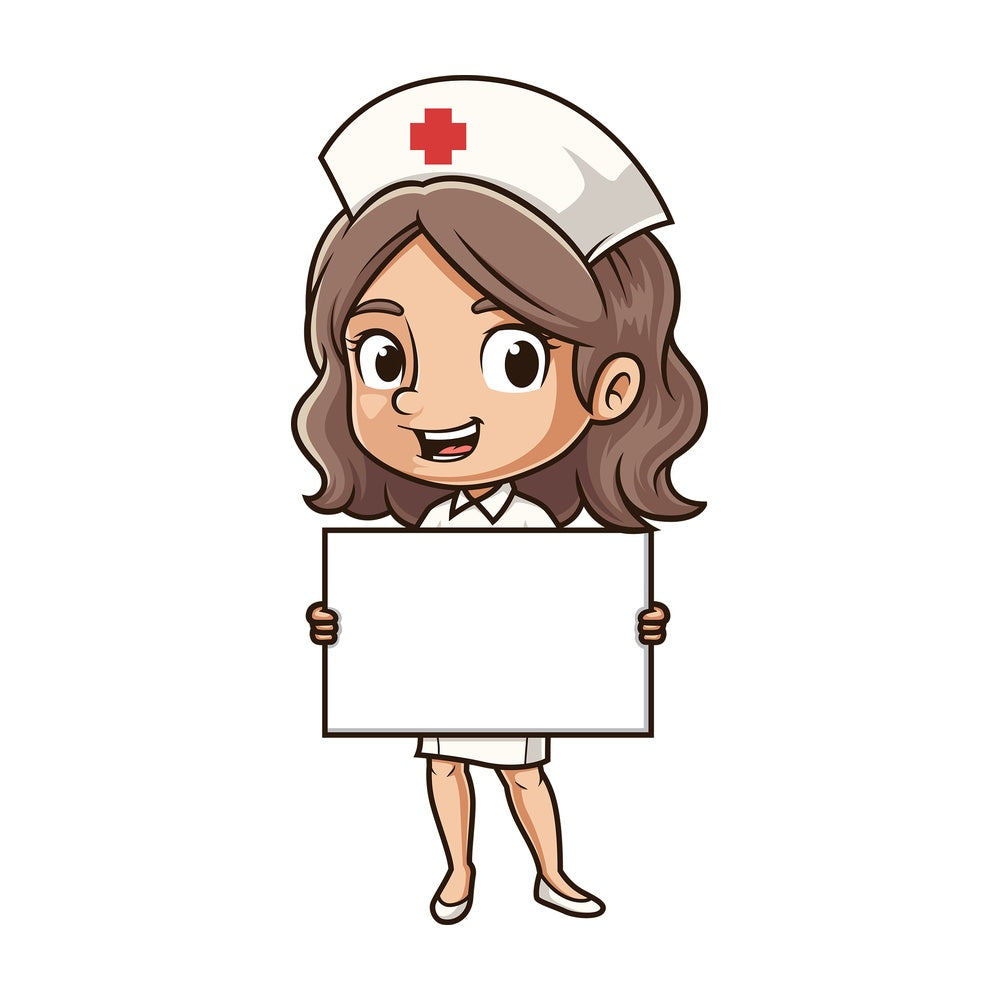 Cute nurse holding blank sign. PNG - JPG and vector EPS (infinitely scalable).