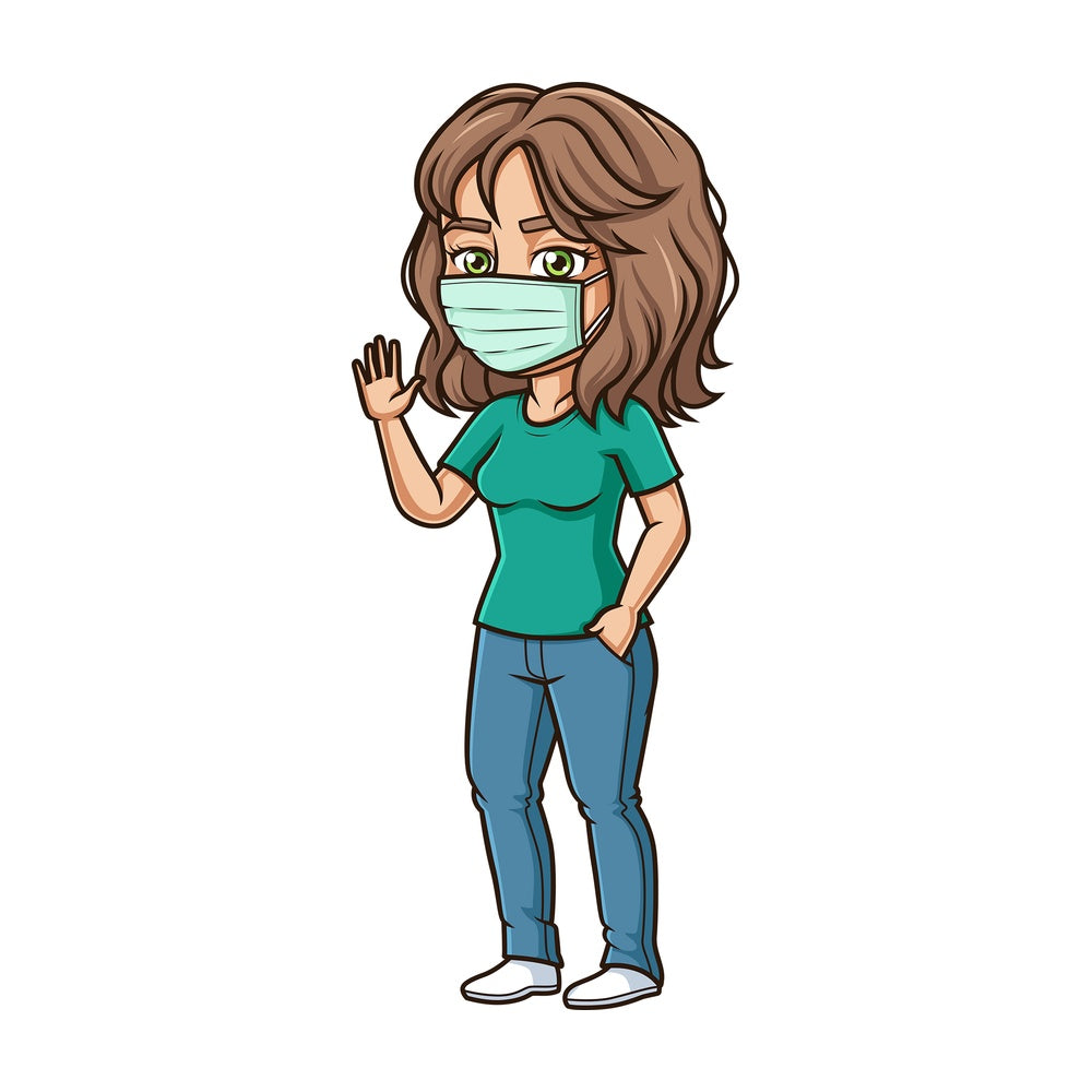 Hispanic woman with medical mask. PNG - JPG and vector EPS (infinitely scalable).