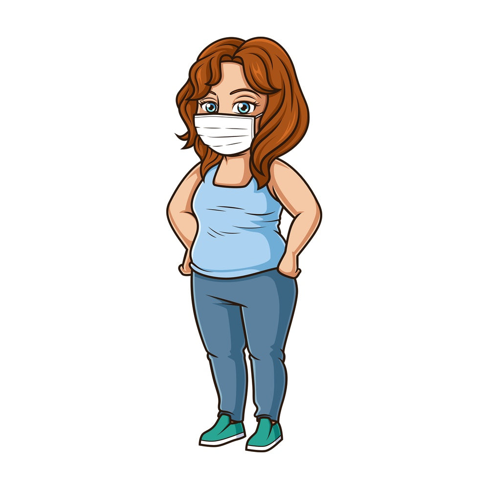 Chubby woman with surgical face mask. PNG - JPG and vector EPS (infinitely scalable).