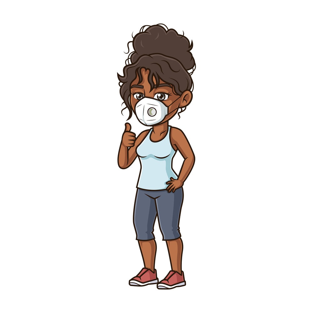 Black woman with n95 face mask. PNG - JPG and vector EPS (infinitely scalable).