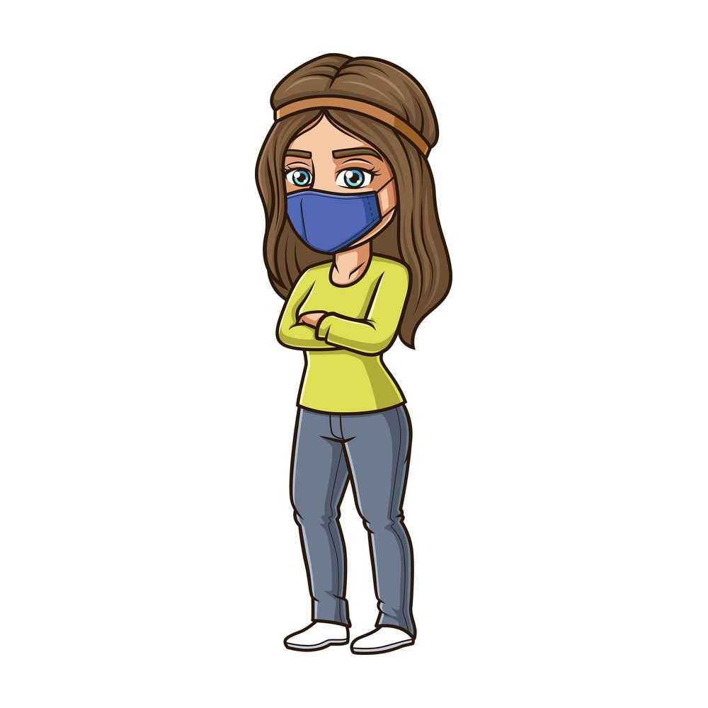 Caucasian woman with blue face mask. PNG - JPG and vector EPS (infinitely scalable).
