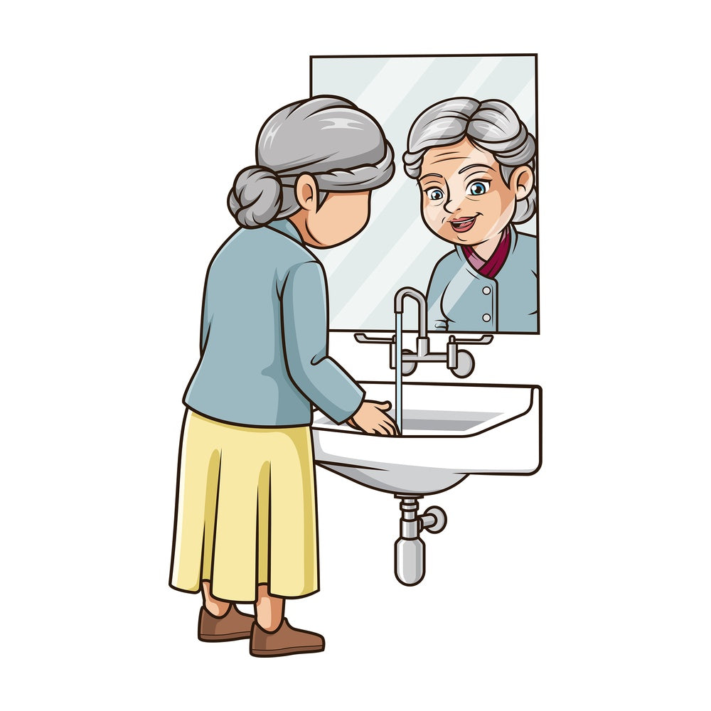 Old woman washing her hands. PNG - JPG and vector EPS (infinitely scalable).
