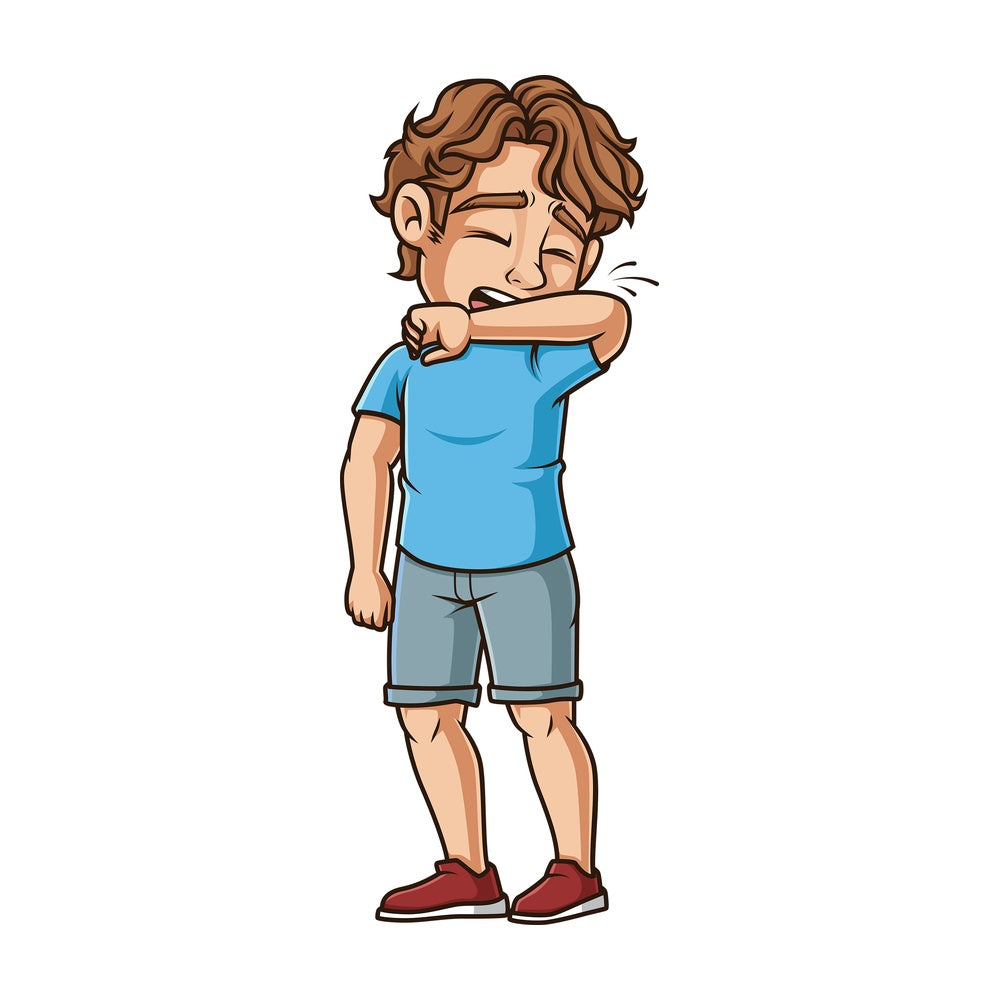 Man coughing in elbow. PNG - JPG and vector EPS file formats (infinitely scalable). Image isolated on transparent background.