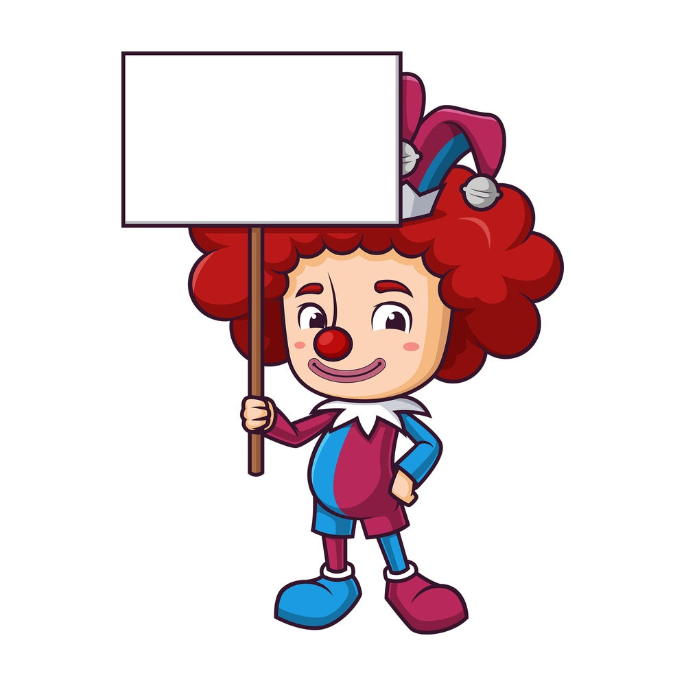 Jester holding blank sign. PNG - JPG and vector EPS (infinitely scalable).